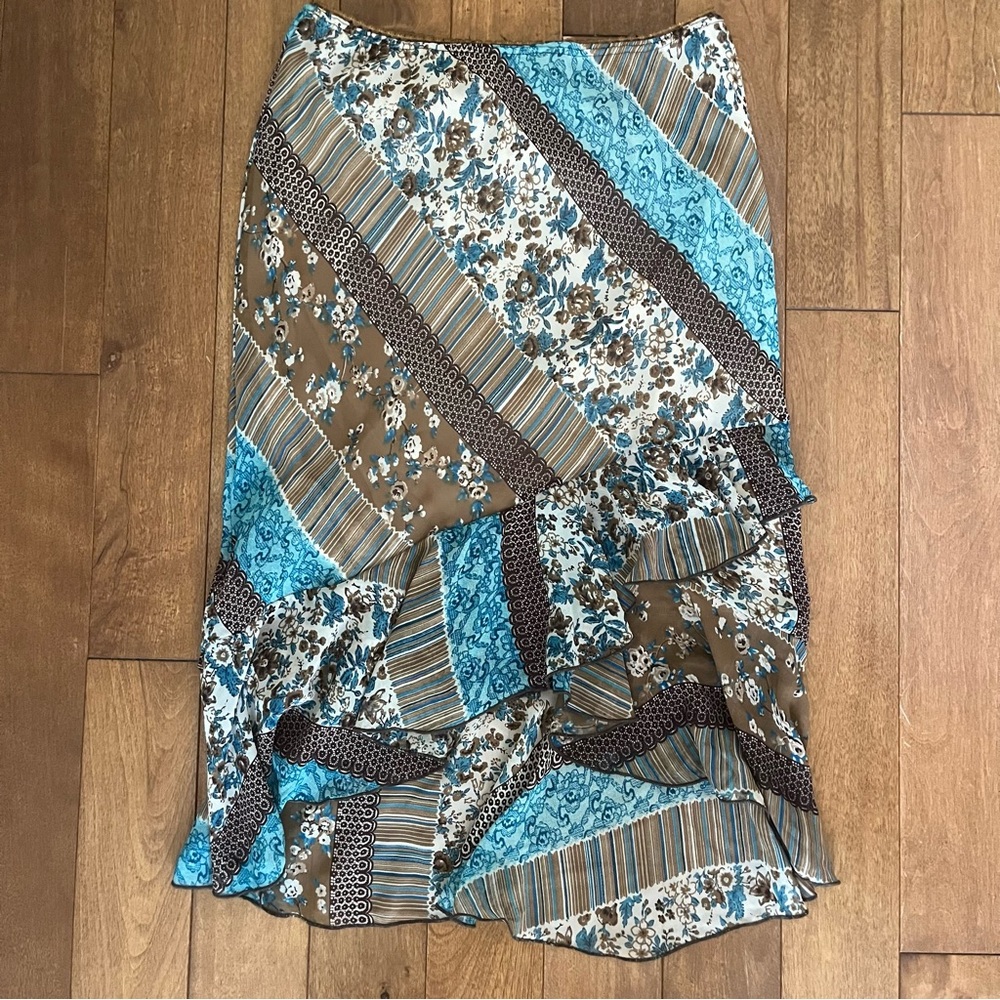 Unique floral ruffle midi skirt